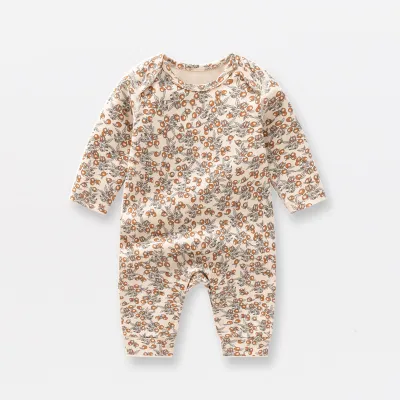 Kids Baby Boys Girls Cute Cartoon Tiny Flower Print Long Sleeve Romper Pullover Cotton