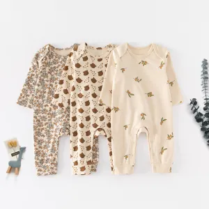 Kids Baby Boys Girls Cute Cartoon Tiny Flower Print Long Sleeve Romper Pullover Cotton