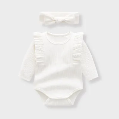 Kids Baby Boys Girls Casual Cute Solid Color Rib-Knit Long Sleeve Triangle Climb Romper