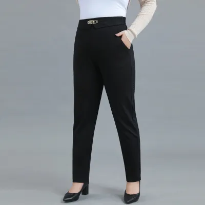 Women Casual Plus Size Solid Color Straight Leg Harem Pants