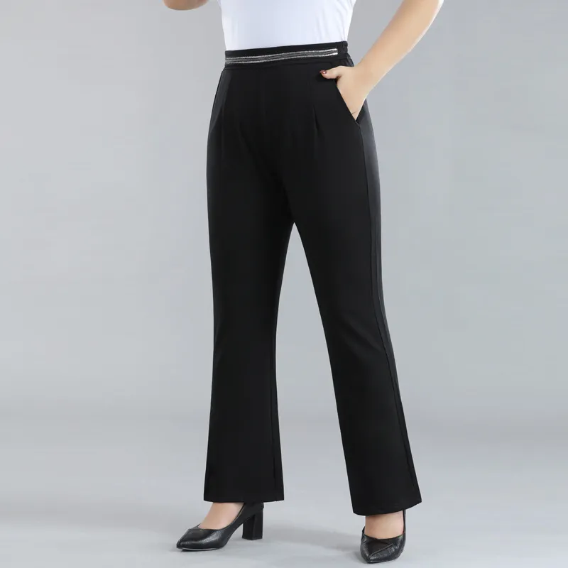 Women Plus Size High Waist Micro-Type Stretch Pants Solid Color