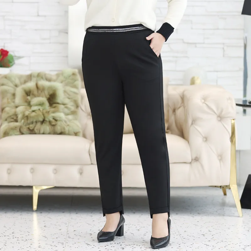 Women Casual Plus Size High Waist Stretch Straight Pants