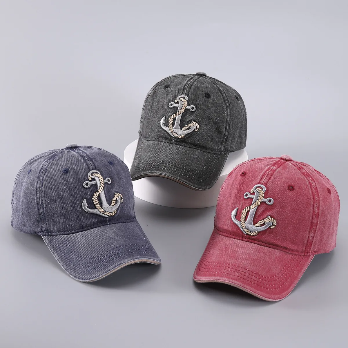 Simple Ship Anchor Washed Cotton Sunshade Bucket Hat
