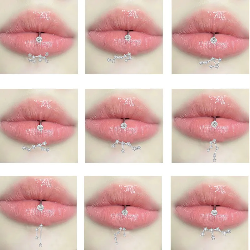 Women Fashion Twelve Zodiac Rhinestone Nail Body Piercing Jewelry