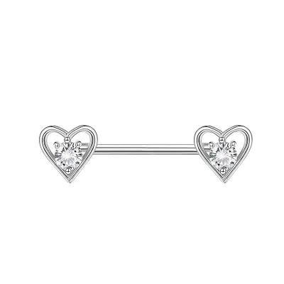 Women Fashion Pink Planet Heart-Shaped Straight Rod Nail Breast Body Piercing Jewelry