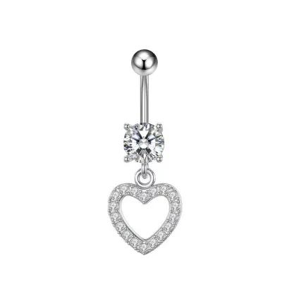 Women Fashion Hollow Heart-Shaped Rhinestone Navel Body Piercing Jewelry