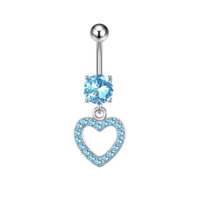 Women Fashion Hollow Heart-Shaped Rhinestone Navel Body Piercing Jewelry