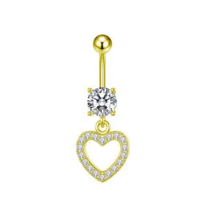 Women Fashion Hollow Heart-Shaped Rhinestone Navel Body Piercing Jewelry