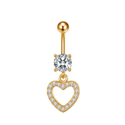 Women Fashion Hollow Heart-Shaped Rhinestone Navel Body Piercing Jewelry
