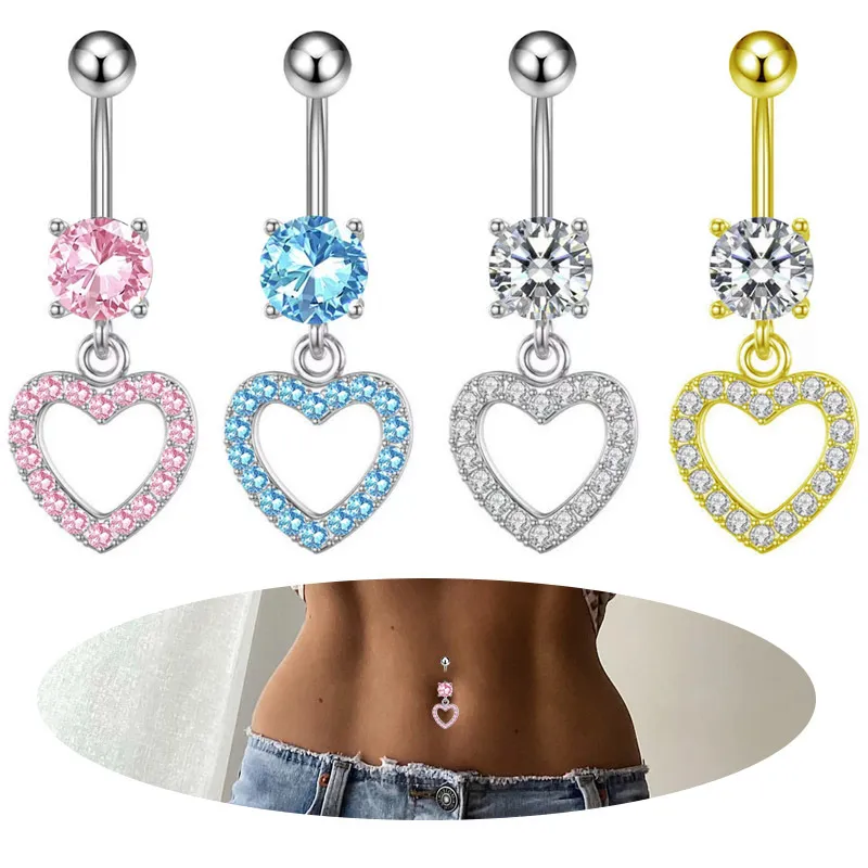 Women Fashion Hollow Heart-Shaped Rhinestone Navel Body Piercing Jewelry
