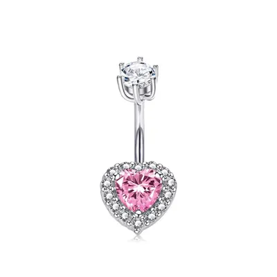 Women Fashion Pink Hollow Heart Navel Body Piercing Jewelry