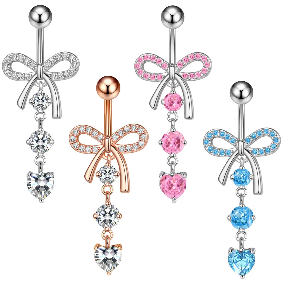 Creative Bow Rhinestone Stainless Steel Navel Body Piercing Jewelry for Women Unisex