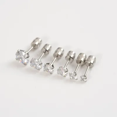 Women Fashion Stainless Steel Double Head Zircon Body Piercing Earrings