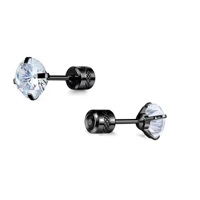 Women Fashion Stainless Steel Double Head Zircon Body Piercing Earrings