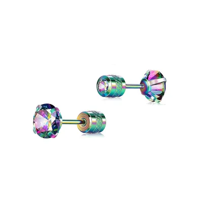 Women Fashion Stainless Steel Double Head Zircon Body Piercing Earrings