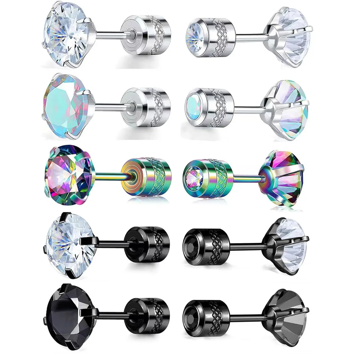 Women Fashion Stainless Steel Double Head Zircon Body Piercing Earrings