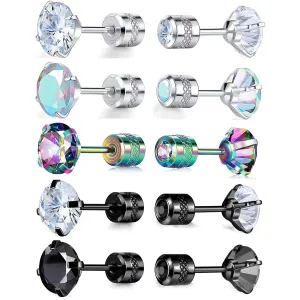 Women Fashion Stainless Steel Double Head Zircon Body Piercing Earrings