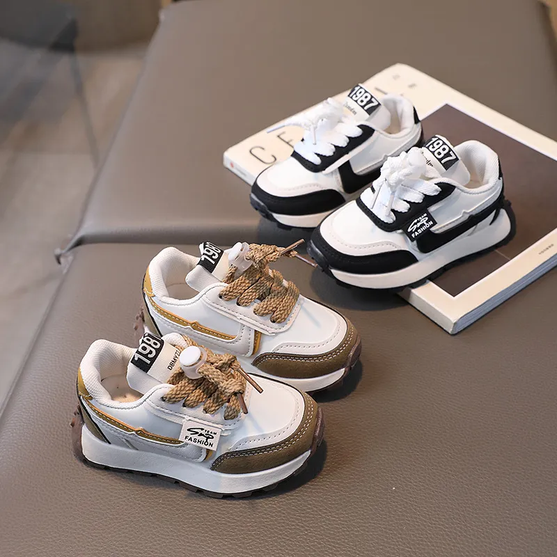 Children Casual Color Contrast Stripe Lace-Up Cloth Sneaker