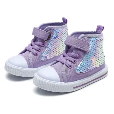 Children Fashion Sequined Girls Canvas Shoes Leisure Solid Color Cotton Lining