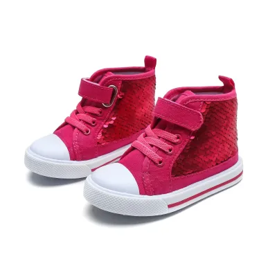 Children Fashion Sequined Girls Canvas Shoes Leisure Solid Color Cotton Lining