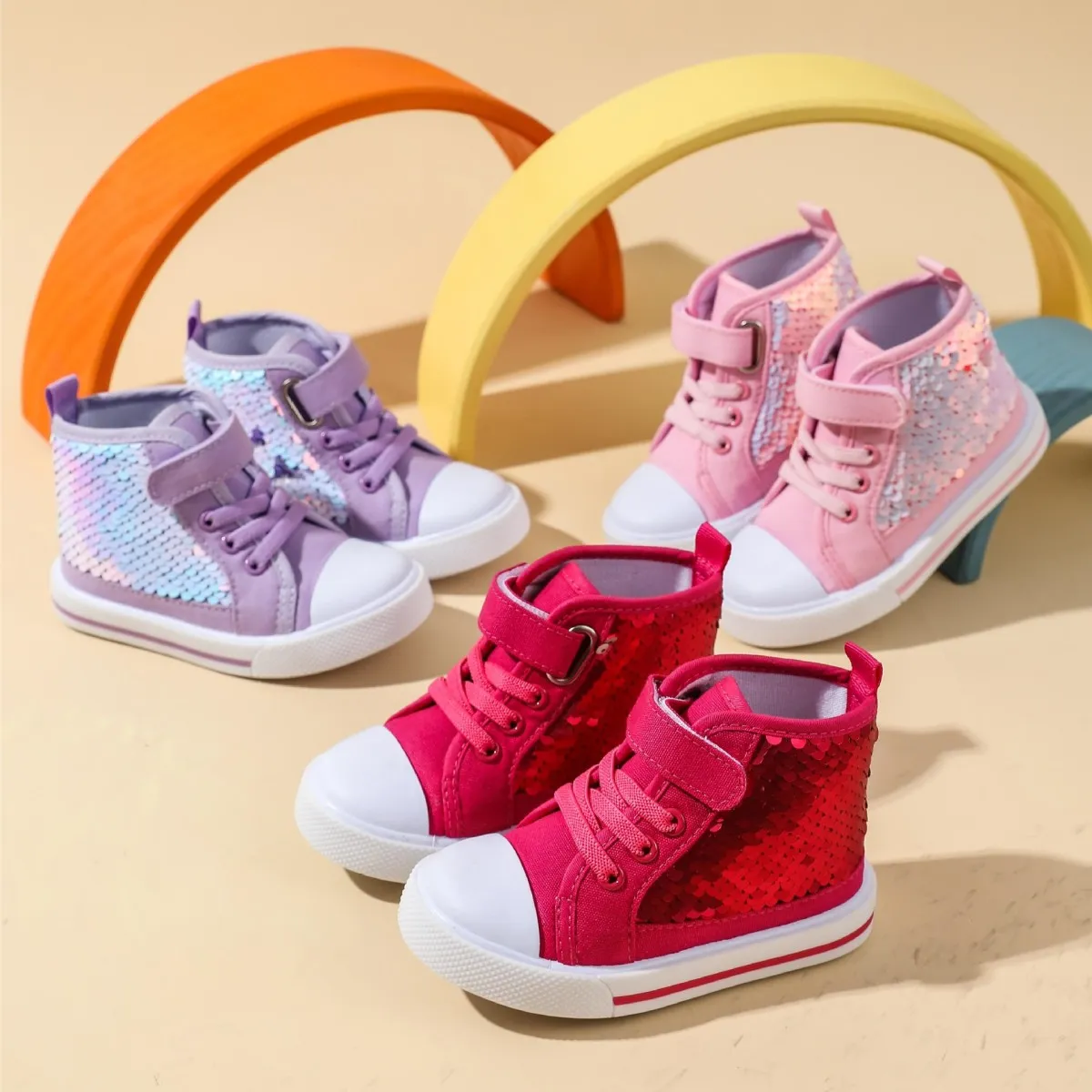 Children Fashion Sequined Girls Canvas Shoes Leisure Solid Color Cotton Lining