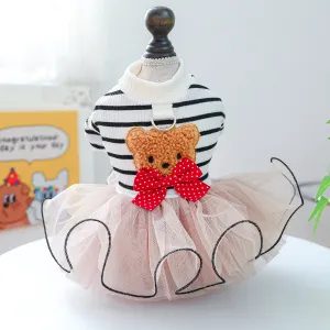 Simple Creative Black White Stripe Tupeng Veil Dress Dog Cat Clothes for Home Pet