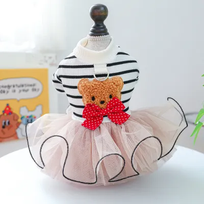 Simple Creative Black White Stripe Tupeng Veil Dress Dog Cat Clothes for Home Pet
