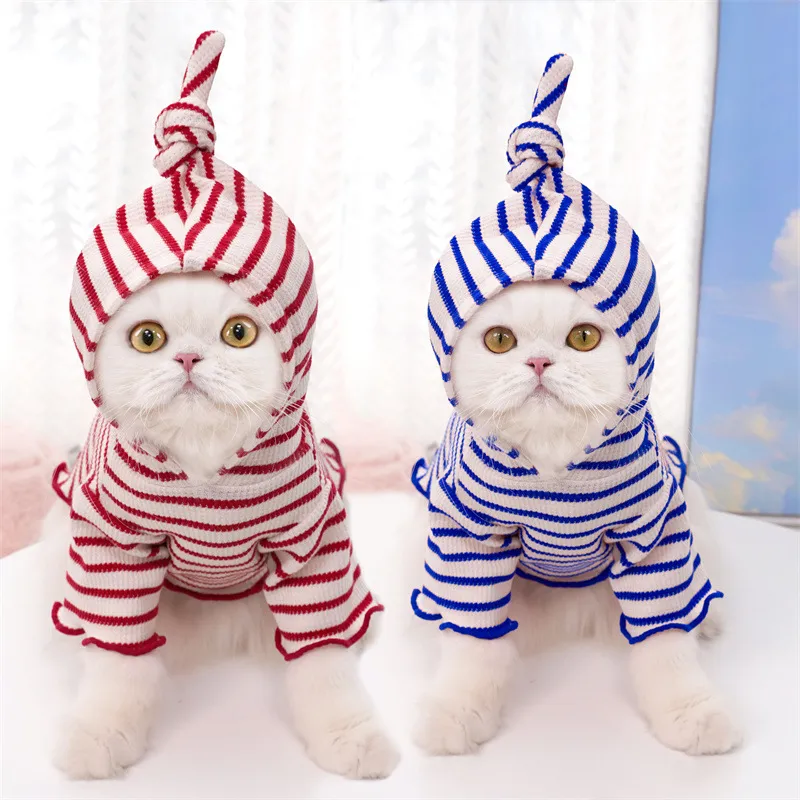 Simple Cartoon Stripe Hat Two-Legged Pet Cat Dog Acrylic Clothing