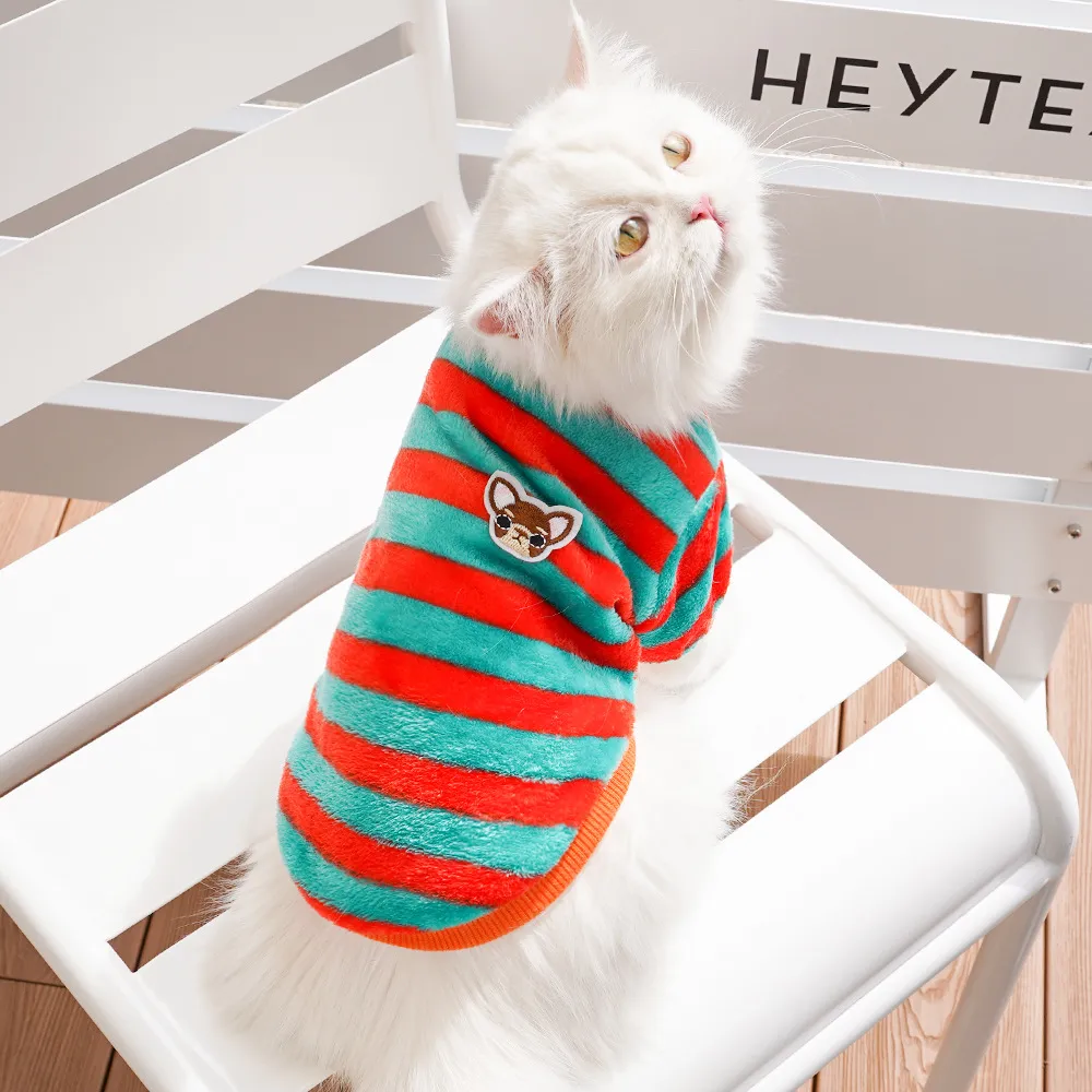 Cartoon Embroidered Stripe Pet Dog Cat Clothes General