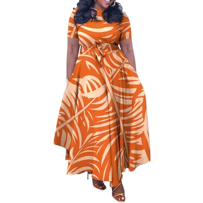 Women Plus Size Casual Graphic Printing Short Sleeve Lace-Up Dress