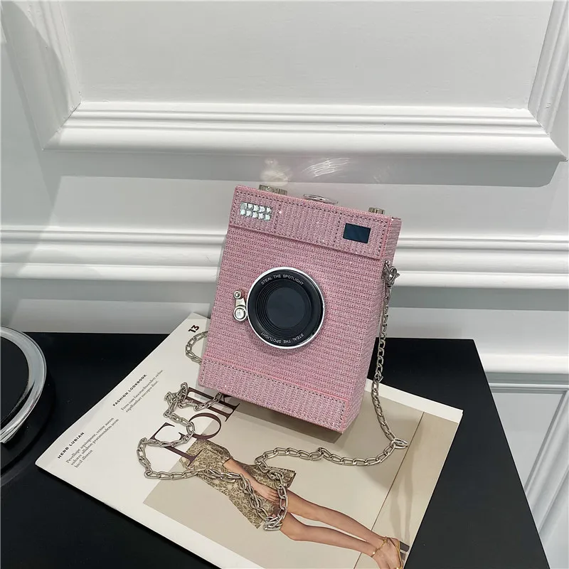 Women Retro Creative Camera Square Crossbody Bag PU Street Trend Latch Closure Vertical Square Small