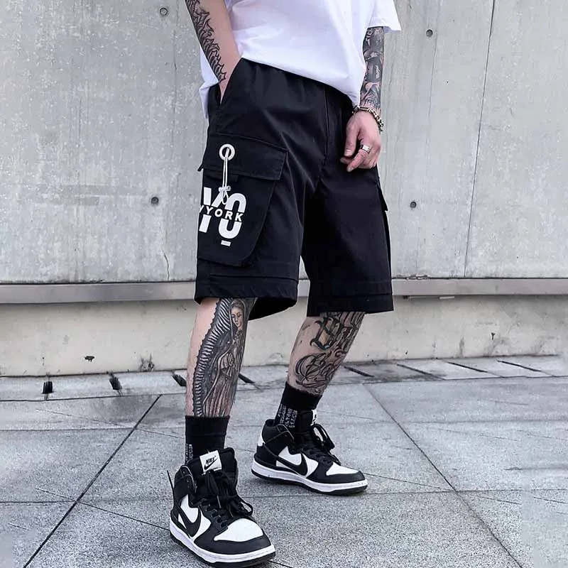 Men Street Style Casual Letters Print Cargo Bermuda Shorts