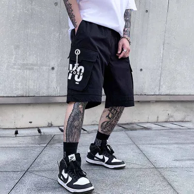 Men Casual Striped Tie Mid Waist Loose Shorts