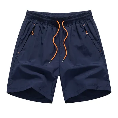 Men Casual Vacation Sports Leisure Quick Dry Solid Color Shorts with Zipper Trim