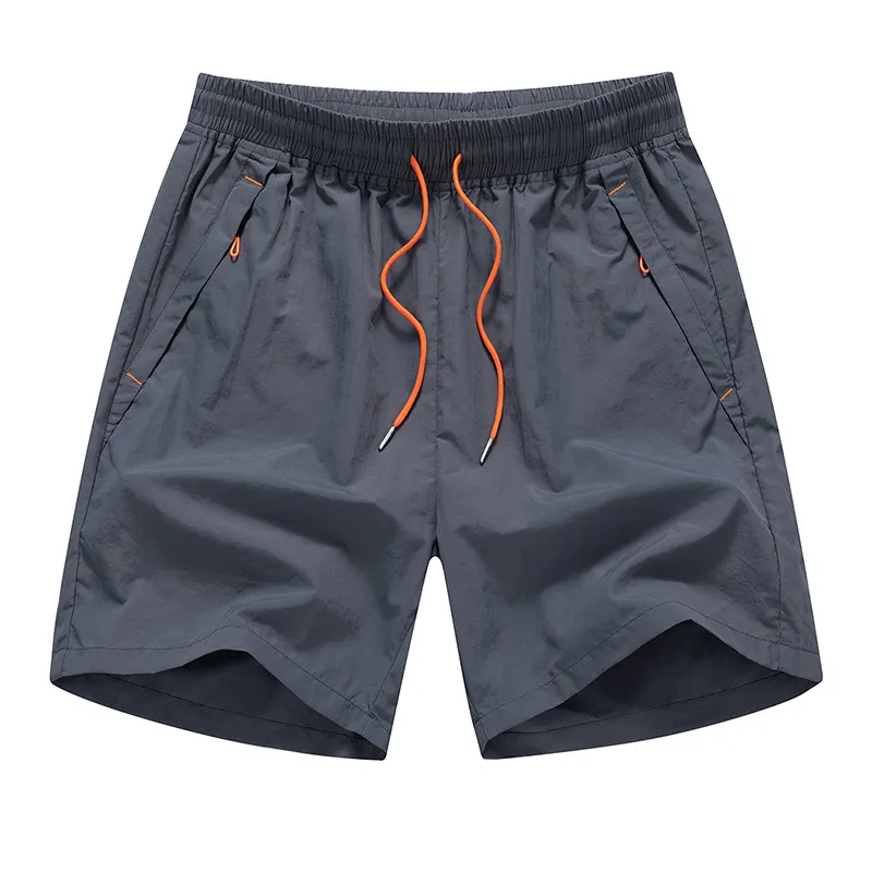 Men Casual Vacation Sports Leisure Quick Dry Solid Color Shorts with Zipper Trim