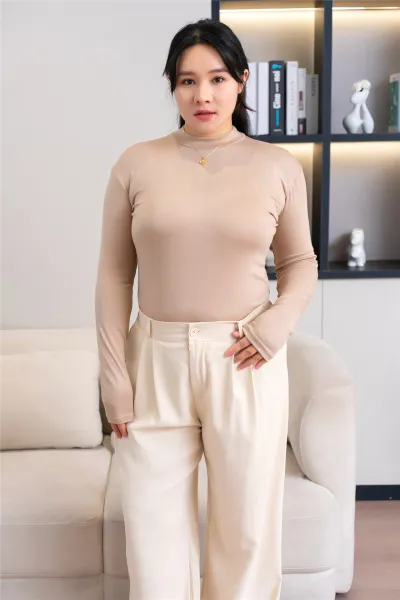 Women Casual Solid Color Round Neck Long Sleeve Plus Size Modal Top