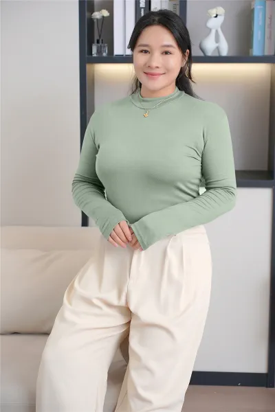 Women Casual Solid Color Round Neck Long Sleeve Plus Size Modal Top