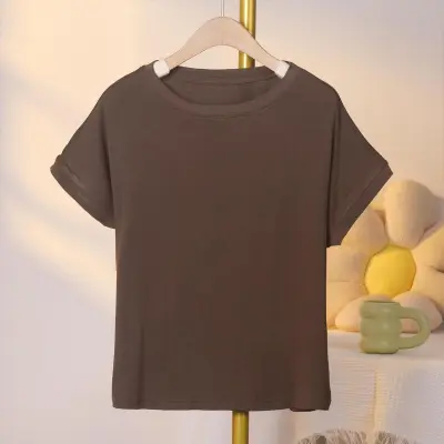 Summer Women Casual Solid Color Plus Size Modal Feifei Sleeve Round Neck Short Sleeve T-Shirt