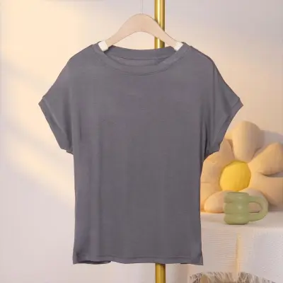 Summer Women Casual Solid Color Plus Size Modal Feifei Sleeve Round Neck Short Sleeve T-Shirt
