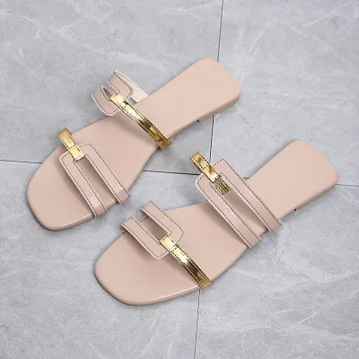 Summer Women Casual Plus Size Solid Color Hollow Out Flat Slippers Square Toe