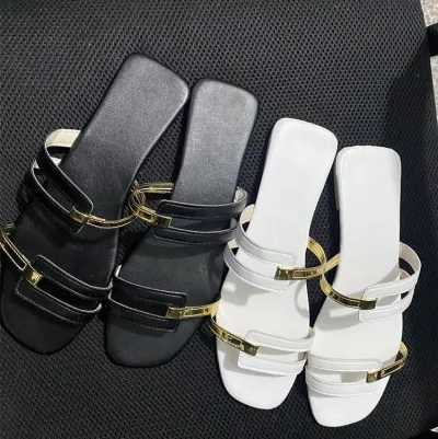 Summer Women Casual Plus Size Solid Color Hollow Out Flat Slippers Square Toe