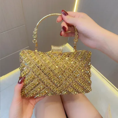 Women Fashion Multicolor Rhinestone Square Evening Bag Box Bag