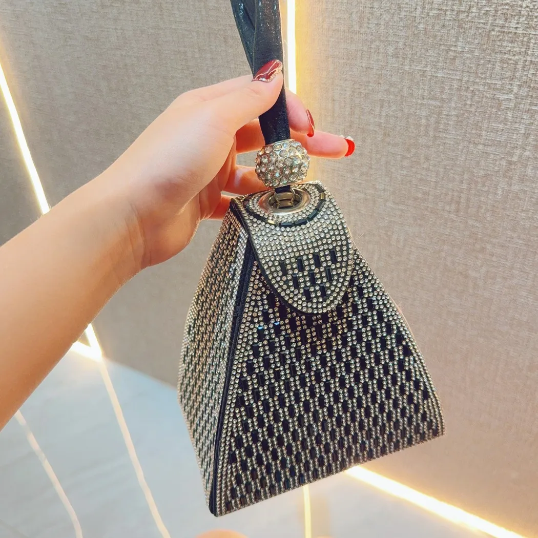 Women Fashion Irregular Rhinestone Handle Evening Bags