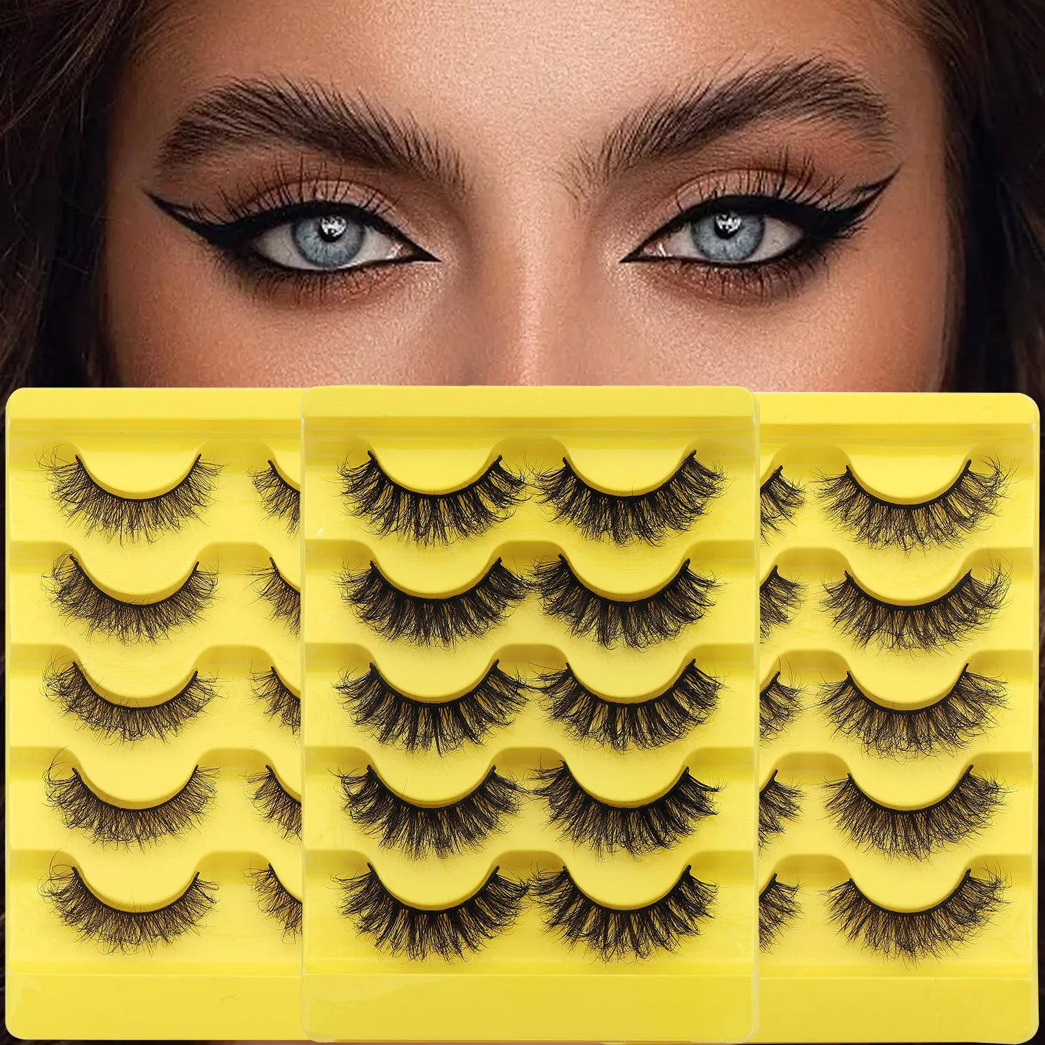 Women Simple Thick Fluffy False Eyelashes Five Pairs Dense Style Chemical Fiber