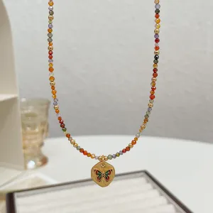 Women Minimalist Multicolor Zircon Beaded Butterfly Necklace