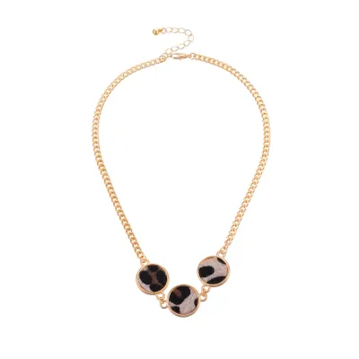 Women Fashion Leopard Disc Alloy Necklace Geometric Chain Pendant