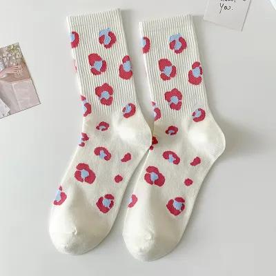 Women Fashion Cute Heart Shaped Leopard Letter Cotton Socks