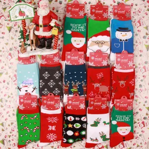 Women Fashion Cartoon Cute Santa Snowflake Cotton Socks