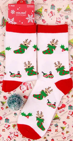 Women Fashion Cartoon Cute Santa Snowflake Cotton Socks