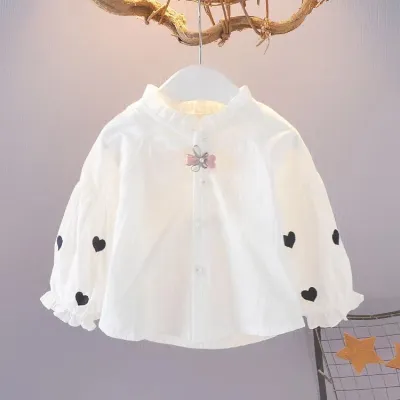 Kids Toddler Girls Casual Heart Print Long Sleeve Blouses